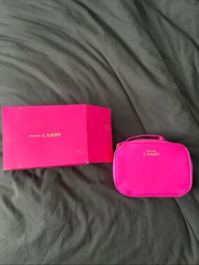 Prada Candy Small Hot Pink Cosmetic Case with Gold Logo